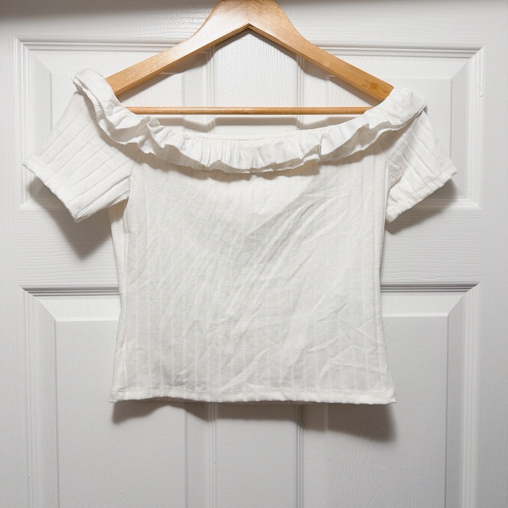 Zara White Ruffled Off-Shoulder Crop Top